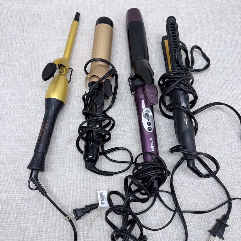 Hair Tool Lot Gold N Hot Conair Andis Curling Irons Flat Iron 4 Piece Bundle‎